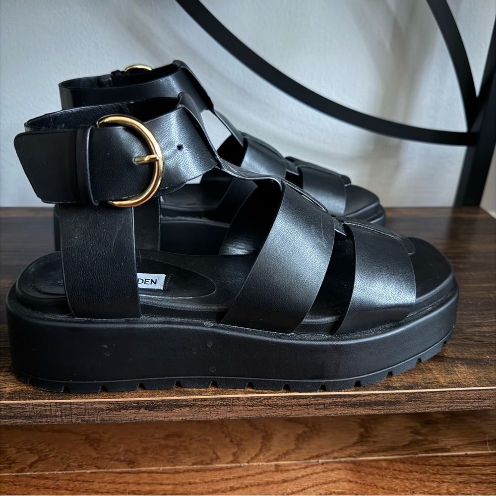 Steve Madden Black Sandals with Gold Buckle